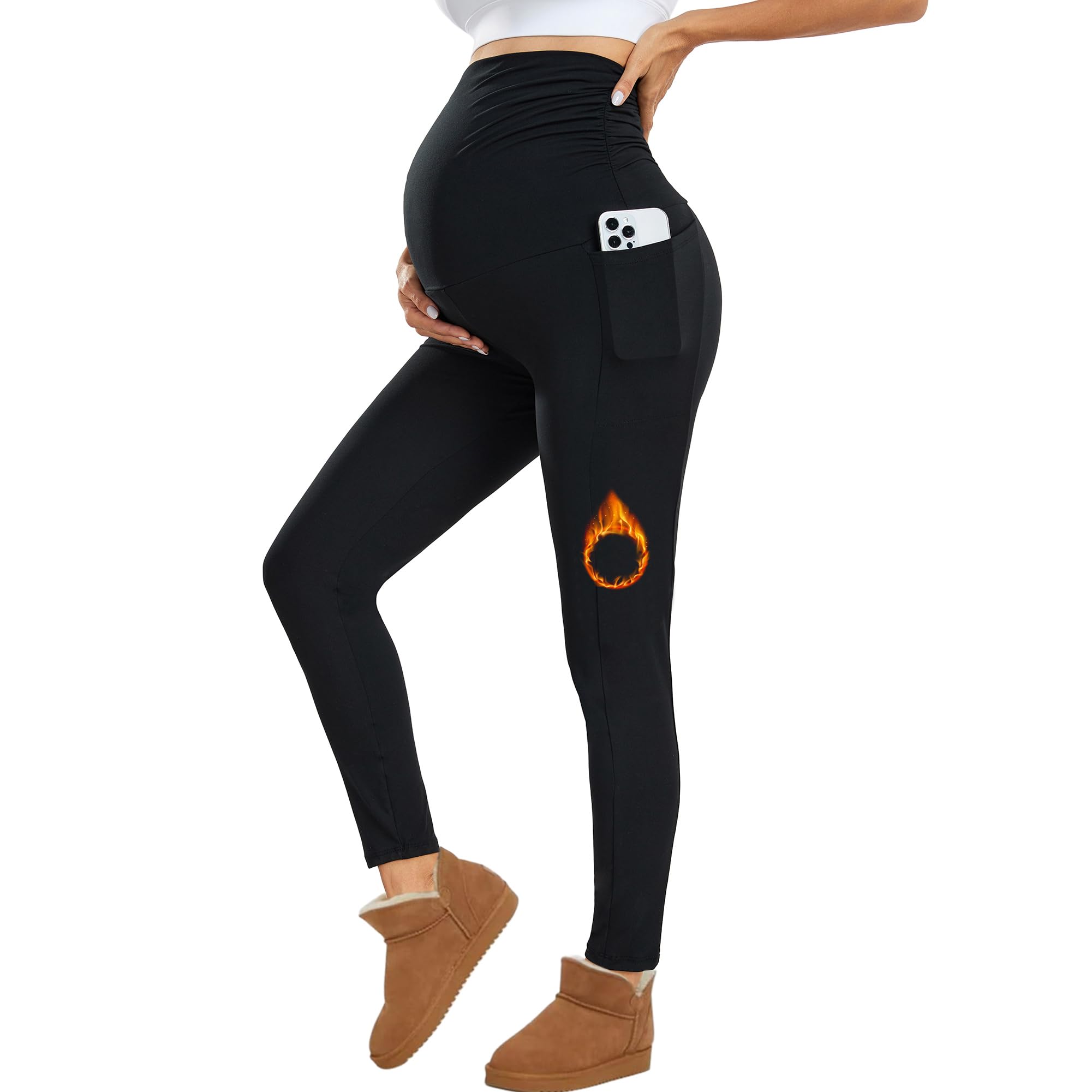 Nlieanuc Leggings Premaman Donna a Vita Alta Leggins per Gravidanza con Tasche Pantalone Premaman Donna Morbido