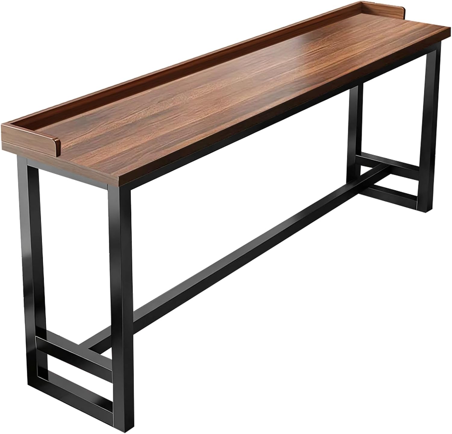 Wood Rectangular Narrow Bar Table, High Top Bar Table, Rustic Long Bar Pub With Storage, for Kitchen, Small Space,Restaurant, Living Room& Coffee Shop Dark Walnut(Single layer/guard) 63×11.9×41"