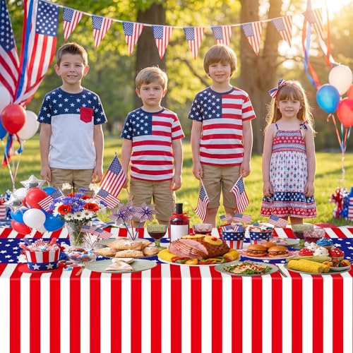 Litmitfu 3 Pcs Patriotic Tablecloth 4th of July Decorations - Disposable Plastic Patriotic Themed Table Cover for July 4th Decoration Memorial Independence Day Party Supplies Table Decor, 108x54 Inch — view 2