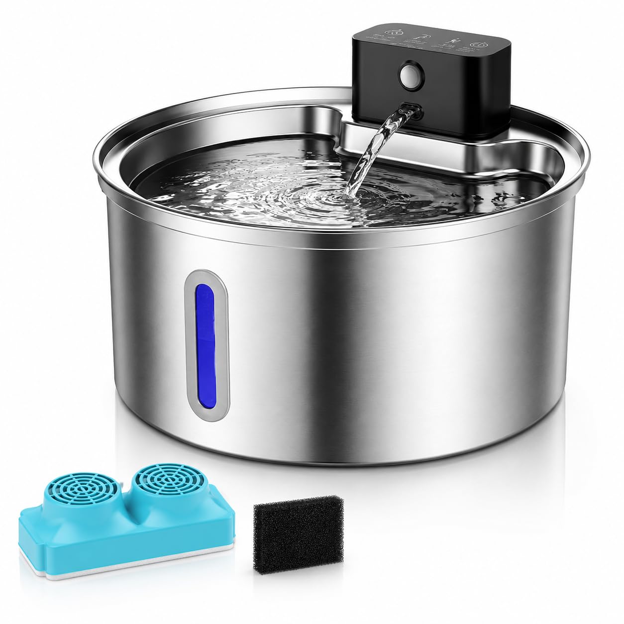 Peluditos Fuente para Gatos Acero Inoxidable 2,5L sin Cable, Recargable | Bebedero automatico gatos y perros con sensor movimiento IR, batería 4200mAh, filtro carbón activo, ultrasilencioso, 3 modos