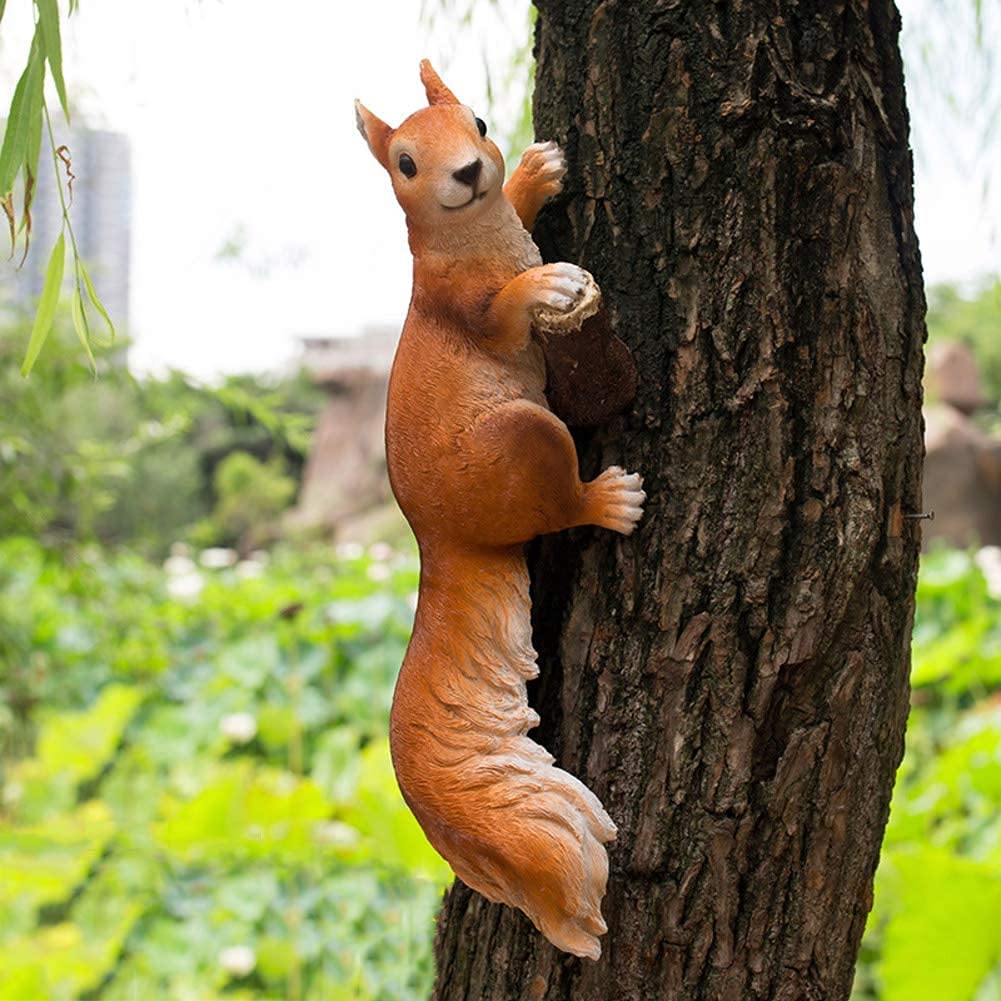 PAGOIAAR Garden Statue Animal Sculpture Outdoor Decor Gift Outdoor Statues, Home Garden Decor Sculptures Tree Squirrel Crafts Ornaments Patio Yard Lifelike Animal Figurines(A,12x12x38cm(5x5x15inch))