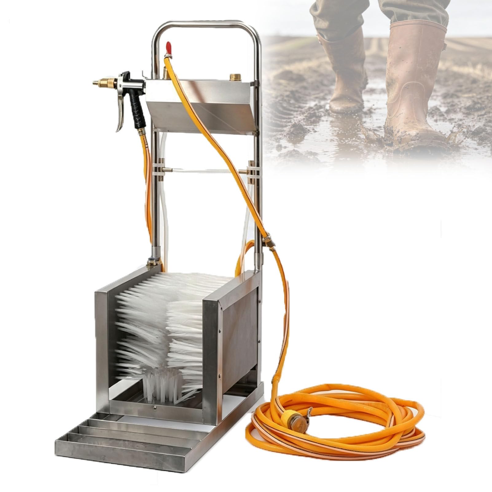 Cepillos para Botas Agrícolas De Acero Inoxidable, Limpiador De Barro para Calzado con Pistola Pulverizadora Y Manguera De 5M, para Trabajadores del Sector Ganadero