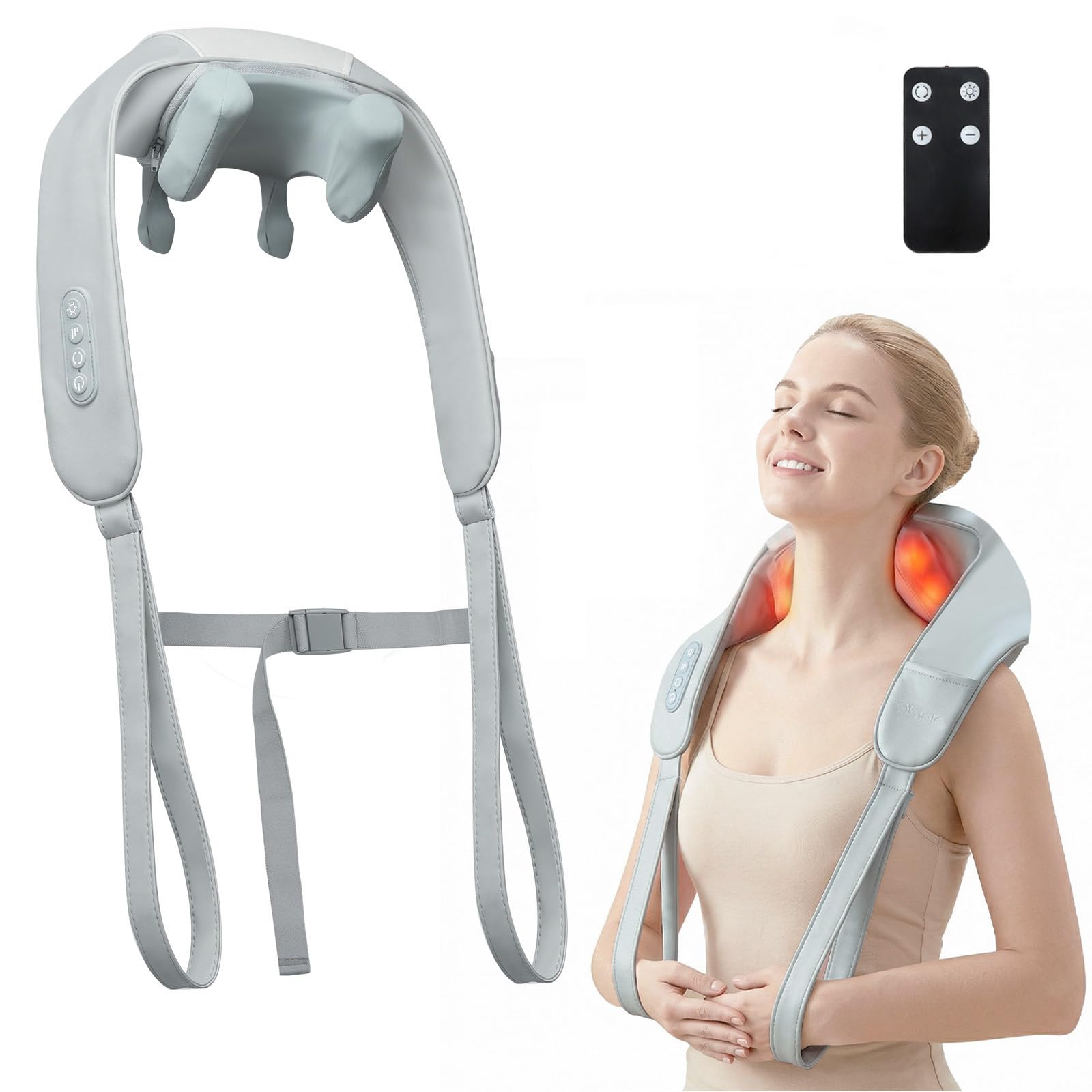 Photo 1 of Ohiele Cordless Neck Massager with Heat for Pain Relief,6D Kneading Shiatsu Neck and Shoulder Massager Deep Tissue with Remote,Use at Home, Office, Car - Gifts for Mothers Fathers Day(Cloud Gray)