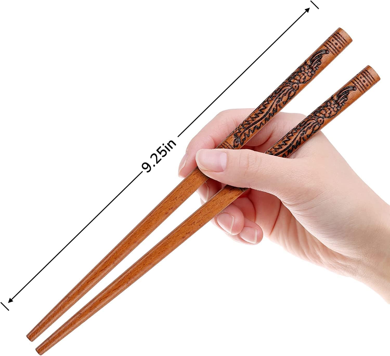 Palillos reutilizables, juego de palillos de madera con diseño de dragón y fénix, aptos para lavavajillas, juego de palillos de madera natural (2 pares)