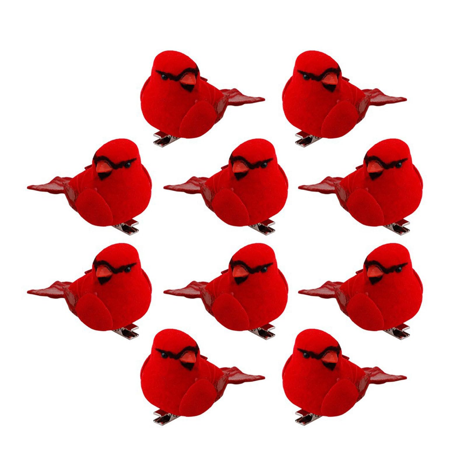 Hinayosan Type C Set Of 10Pcs Christmas Bird Clip On Tree Ornaments Red Birds Delicate Ornaments For Tree Decoration