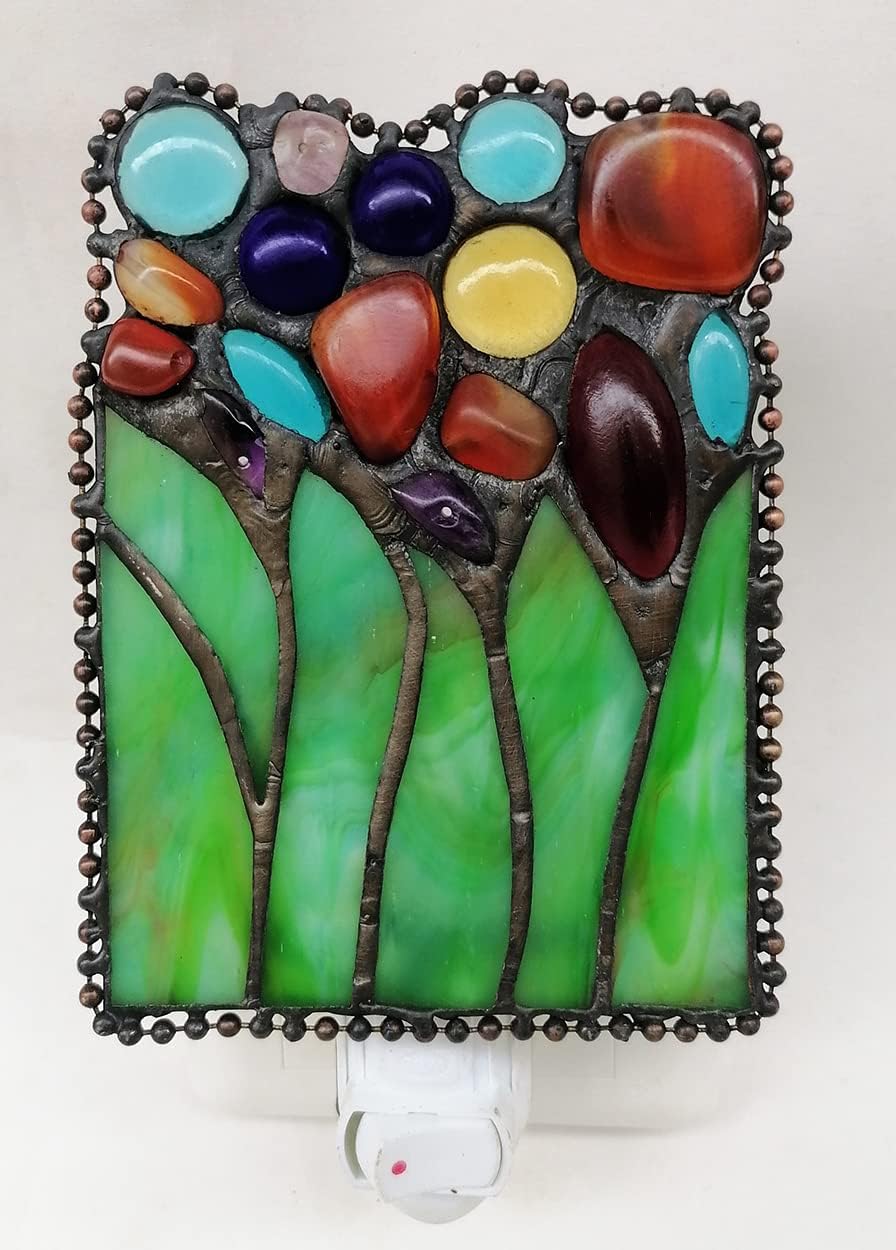HUIMEIJU Tiffany Glass Night Light - Bedroom, Study, Aisle, Gem, Green Glass