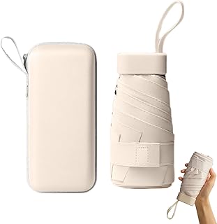 Mini Folding Umbrella Small Umbrella Compact Umbrella with Storage Box 6 Ribs Folding Travel Umbrella Small Sycamore Rice Color Uv Protection Umbrella Lightweight Umbrella Compact for Women Girls