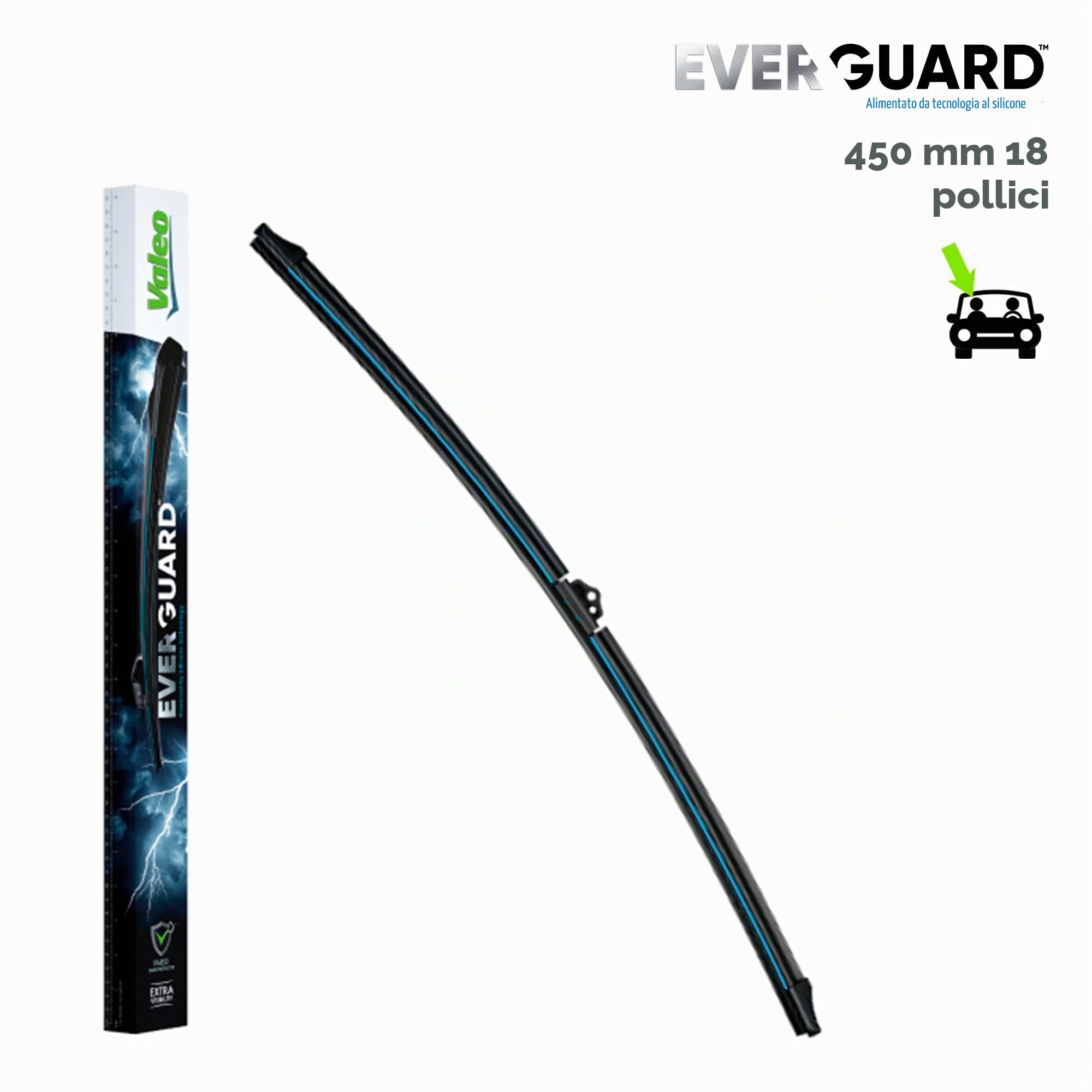 VALEO EVERGUARD - Premium - Un Kit di Spazzole Tergicristallo Flat Blade in Silicone VSF60+VSF45 - Lunghezze: 600 mm+450mm - Anteriore (Confezione da 2)