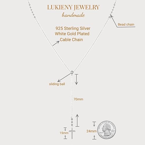 Miniatura 5 de LUKIENY Delicate Sterling Silver Cross Y-Shaped Lariat Necklace Minimalist Drop Necklace for Women Gift for her White Gold Cross Lariat  Y necklace