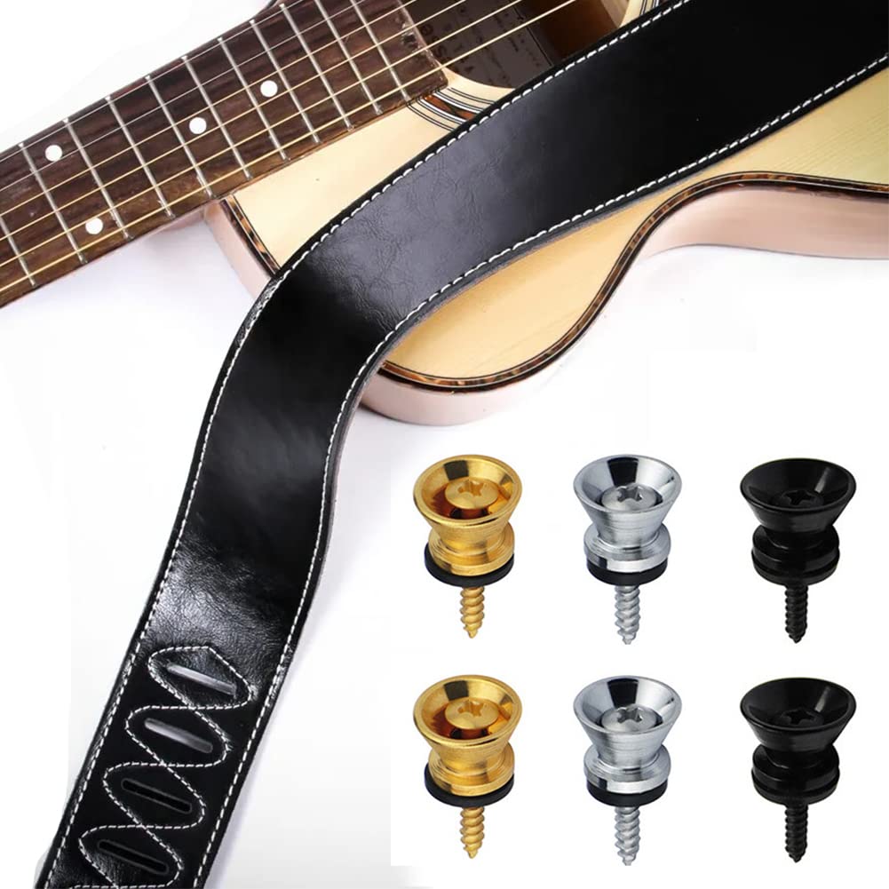 Guitar Strap Locks Guitar Strap Buttons End Pins Guitar Strap Locks Buttons Metal End Pins, Suitable for Guitar Bass Straps, 6PCS