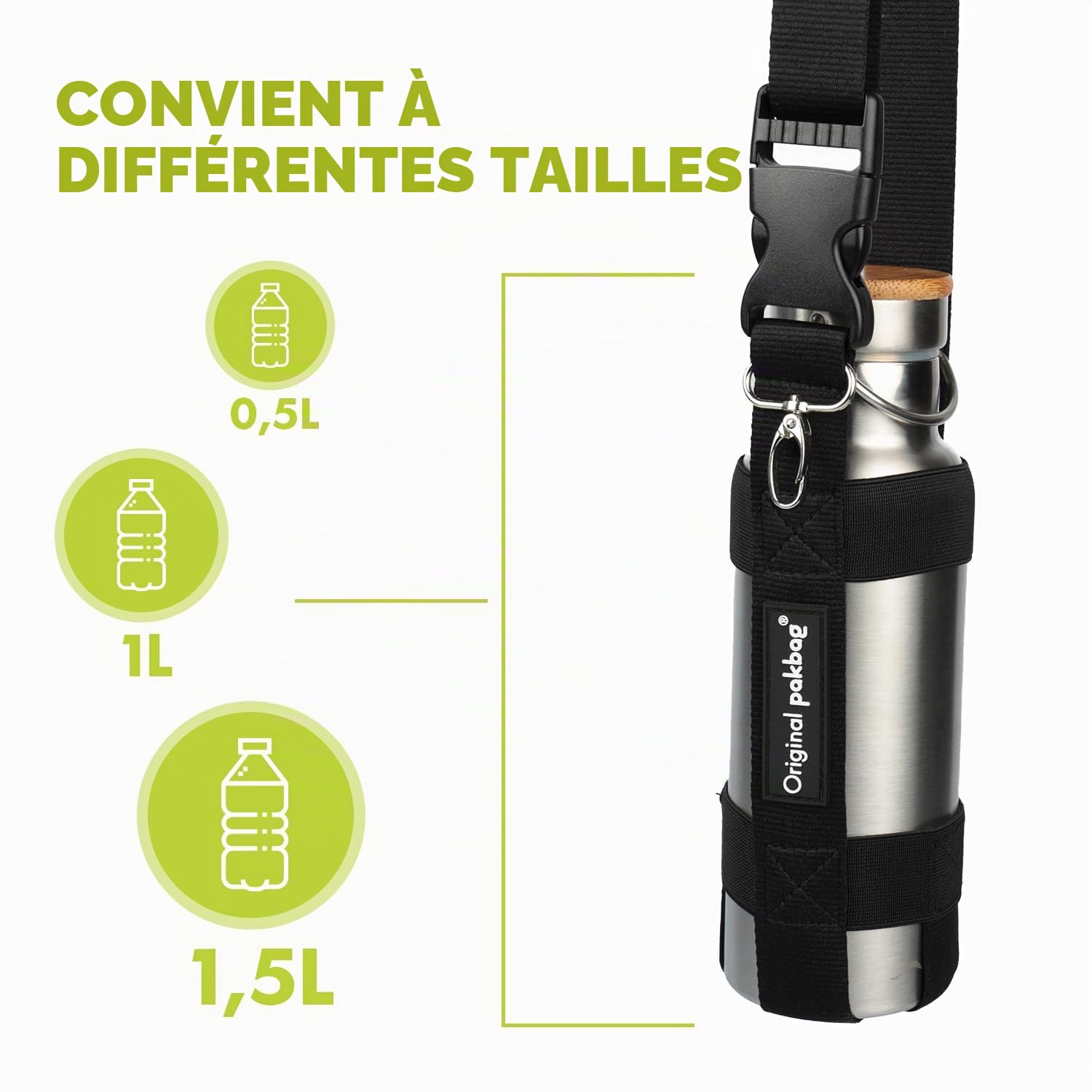Tour de Cou Porte Gobelet en Ceinture – Porte Gourde Bouteilles jusqu'à 1,5l en Pet Recyclé