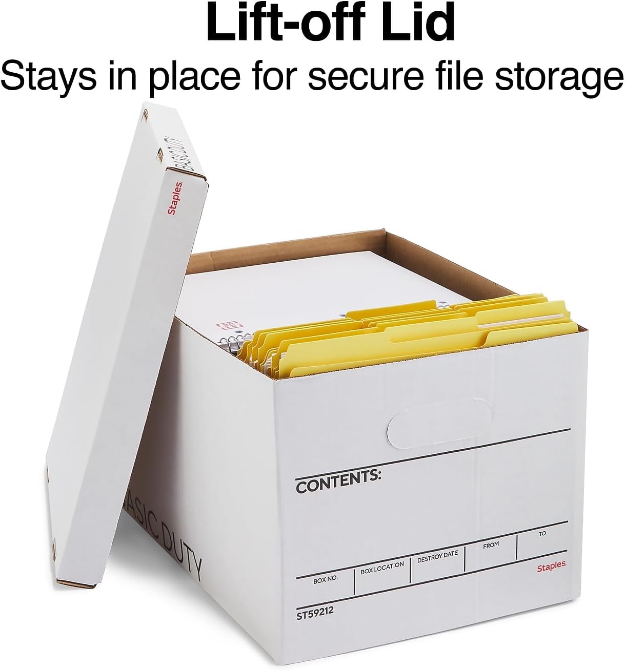 STAPLES Storage & Filing Box, Basic-Duty with Handles & Removeable Lid, Letter & Legal Size Documents, Stackable, 20-Pack, White/Black