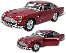 Miniatura de carro Aston Martin DB5 Escala 1/38 em Metal, abertura de portas, em metal, com fricção, carrinho de ferro colecionável 12 CM de comprimento (Vinho)