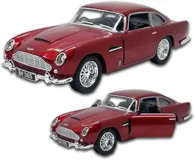 Miniatura de carro Aston Martin DB5 Escala 1/38 em Metal, abertura de portas, em metal, com fricção, carrinho de ferro colecionável 12 CM de comprimento (Vinho)