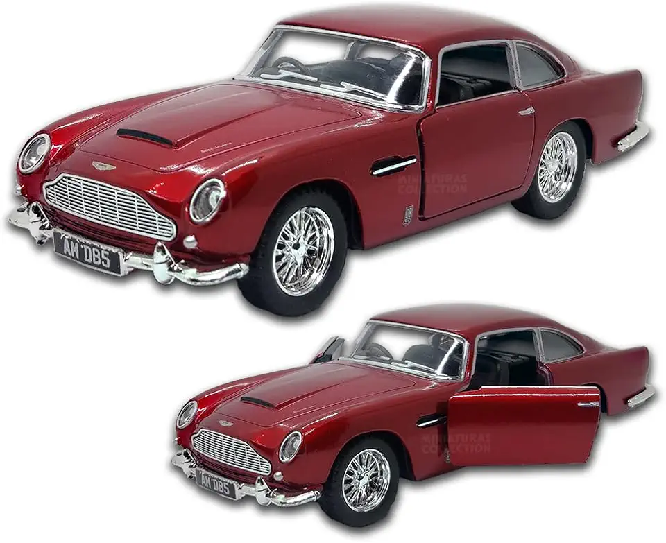 Miniatura de carro Aston Martin DB5 Escala 1/38 em Metal, abertura de portas, em metal, com fricção, carrinho de ferro colecionável 12 CM de comprimento (Vinho)