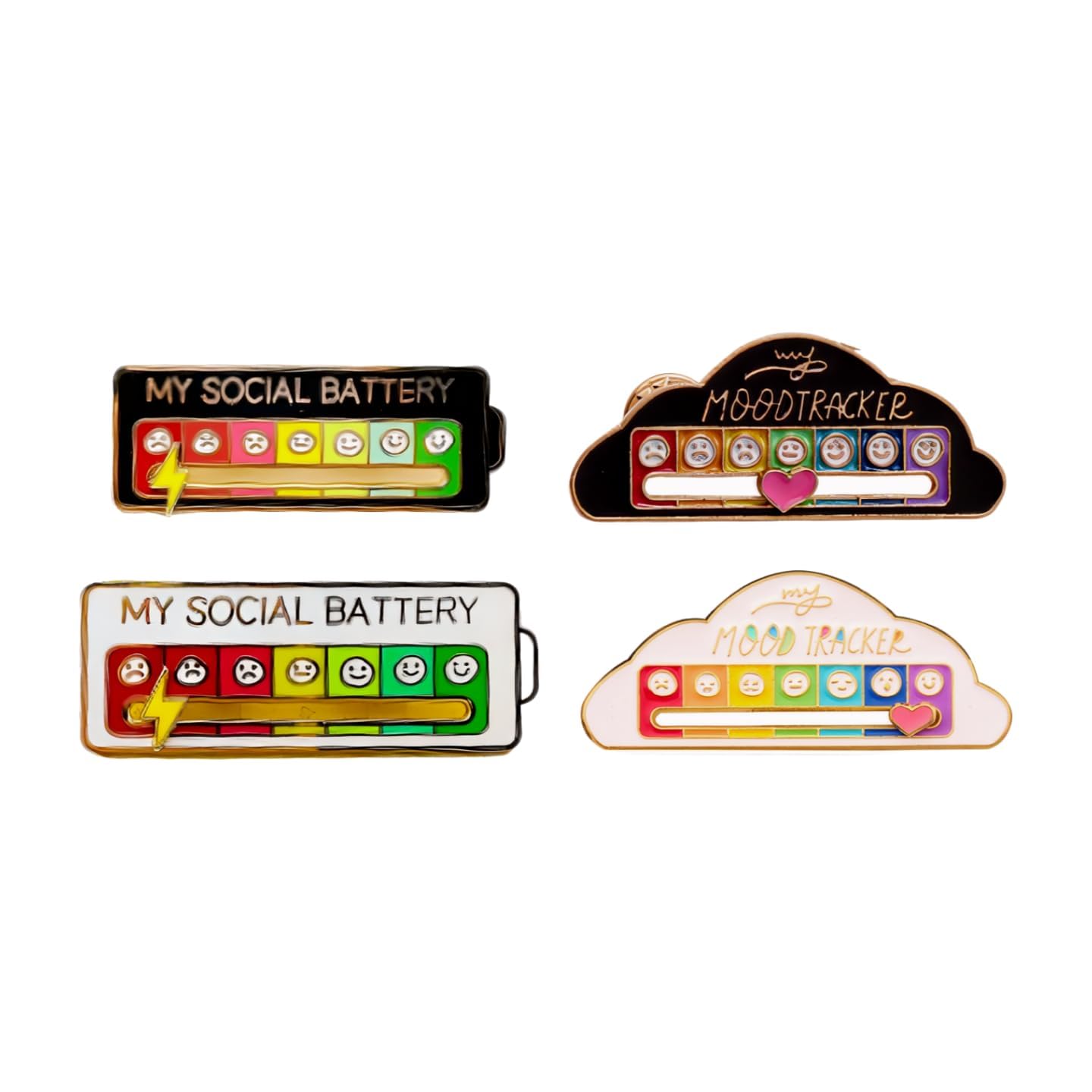 PaporichSocial Battery Slider Pin, Creative Mood Expressing Pin for Introverts, Fun Interactive Enamel Emotional Pins Perfect for 7 Days a Week Accessories Gifts(Pack of 4)