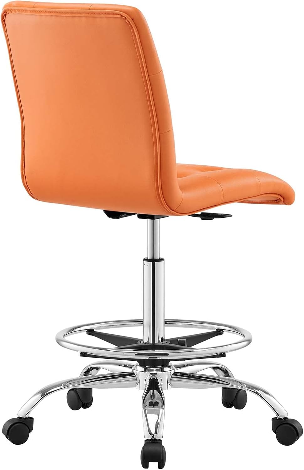 Modway Prim Armless Vegan Leather Drafting Chair in Silver Orange