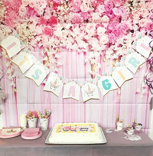 Miniatura 4 de Muzi D-9354 - Cortina para fondo fotográfico de fiesta de 3 x 5 pies, diseño de rodas, color rosado, para té de canastilla