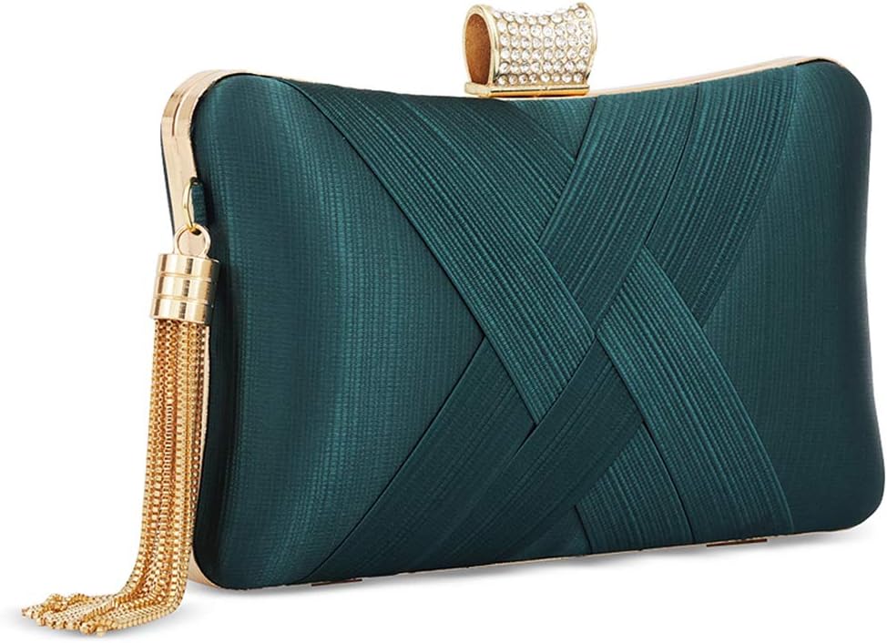 zebrum Womens Evening Clutch Bag Designer Evening Handbag Hand Bag,Lady Party Wedding Clutch Purse, Big Dark Green-elegant Tassel