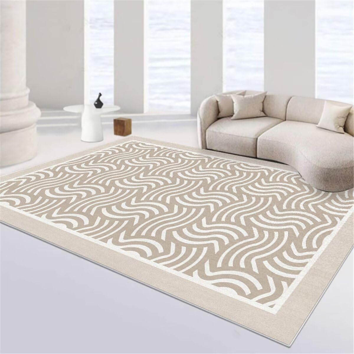 Deko Schlafzimmer Bettvorleger Grauer Teppich mit geschwungenen Linien, der den Teppich im Schlafzimmer und im Flur schmückt Teppich rutschfest 90X150CM
