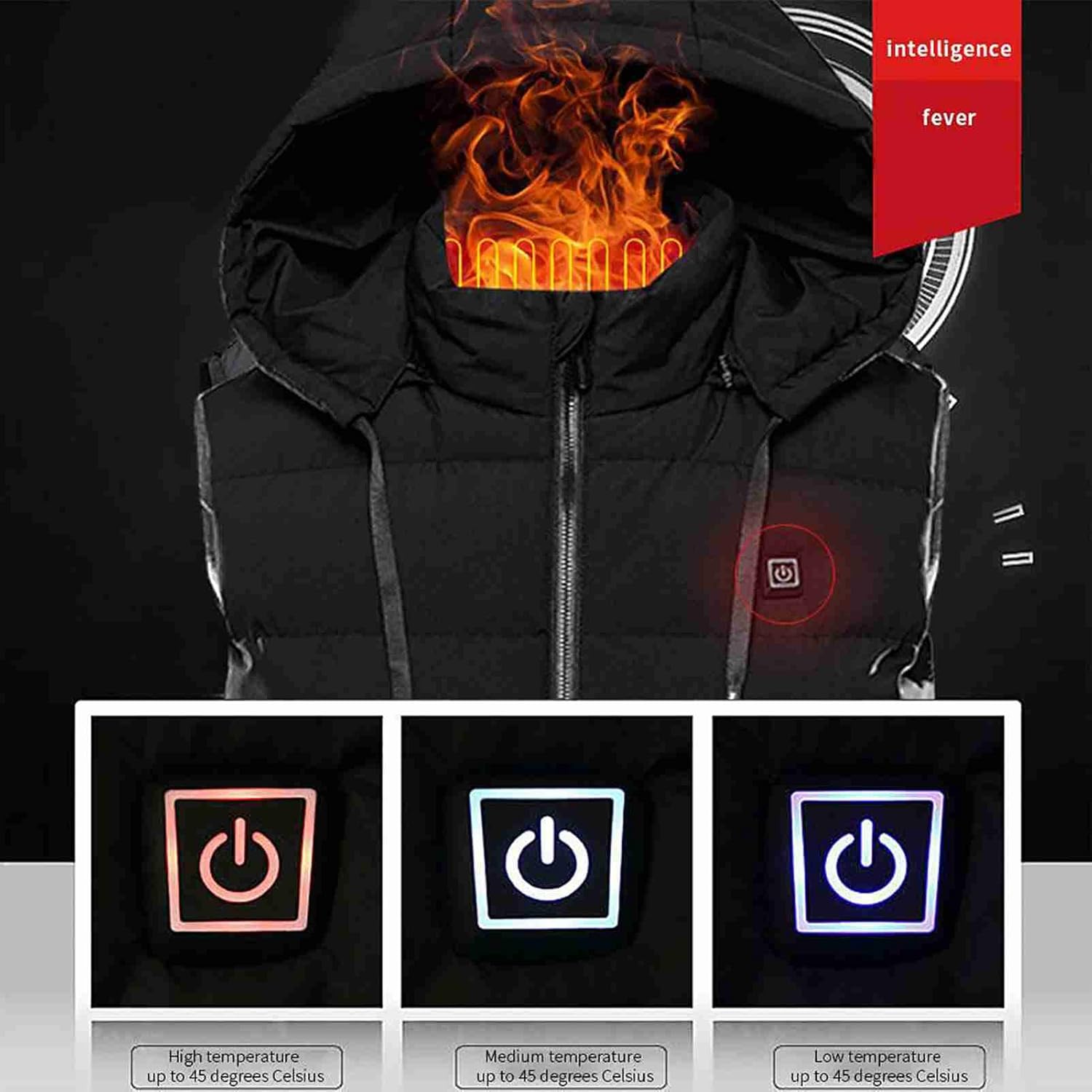 Heated Vest for Women Men, Lightweight Winter Warm Heated Vest 9 Heating Zones with hat Neck Heating Jacket Black L