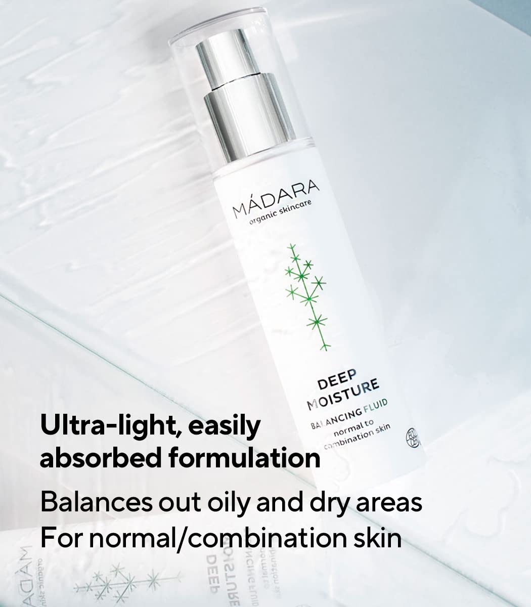 MÁDARA Deep Moisture Fluid 50 ml, Lightweight Face Moisturizer for Combination Skin, Hydrating Gel Cream Texture, Balancing Daily Moisturiser, Dermatologically Tested, ECOCERT Certified