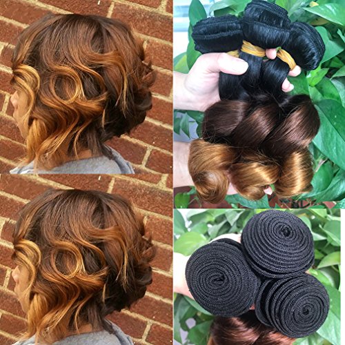 Demao 8A Grade Ombre Brazilian Loose Wave 1B 4 30 Ombre 100% Human Hair Extensions Virgin Hair 3 Bundles Deals (14 14 14 inches, 1B 4 30)