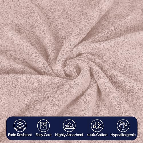 Image of Elegant Comfort Premium Cotton 8-Piece Towel Set, Includes 4 Washcloths, 2 Hand Towels and 2 Bath Towels, 100% Turkish Cotton - Highly Absorbent and Super Soft Towels for Bathroom, Dusty Rose