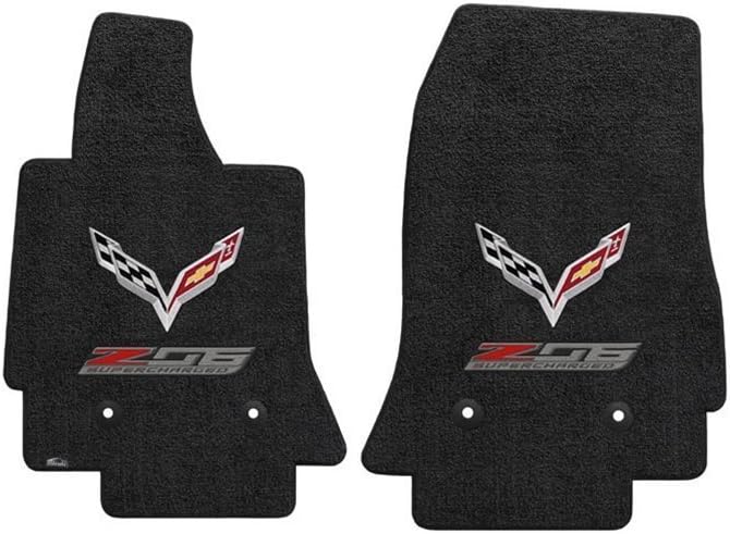 Fits C7 Corvette Z06 Floor Mats- Flags w/ Z06 Supercharged Logo: Black