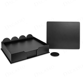 Dacasso Classic Black Leather Luxury 23-Piece Conference Room Set - Table Pad Blotters & Round Leather Coasters for Conference Room Table