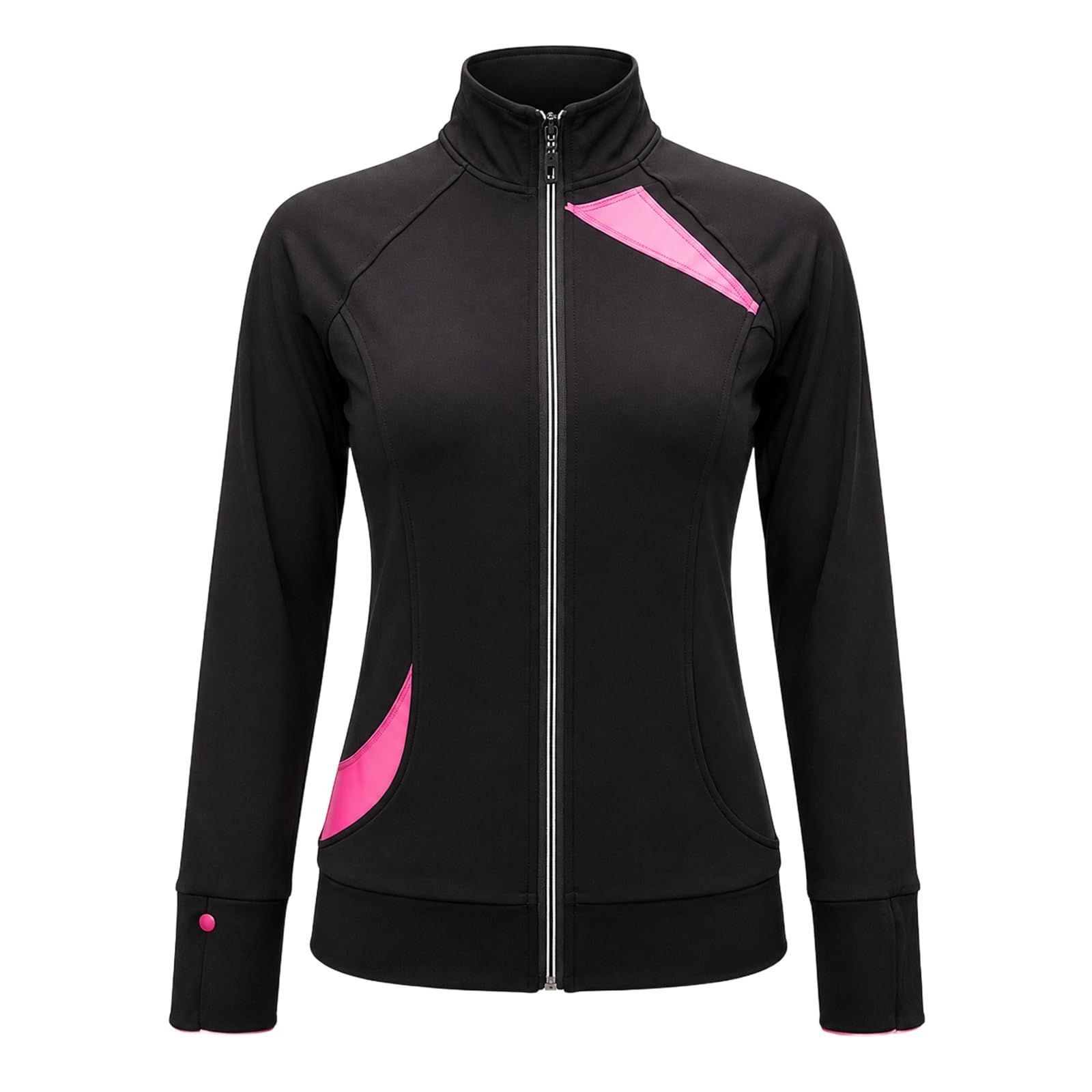 Damen Teen Eiskunstlaufjacke Reißverschluss Training Eisbahn | Trainingsjacke mit Stehkragen, Reißverschluss, Taschen und dynamischen Kontrastdetails