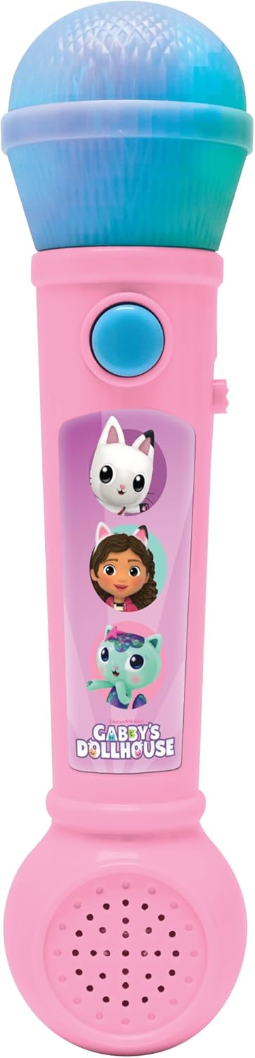 Lexibook, Gabby's Dollhouse, Illuminated Microphone for Kids, Musical Toy, Built-in Speaker, Light Effects, Demo Tunes Included, Pink/Blue, MIC80GDH