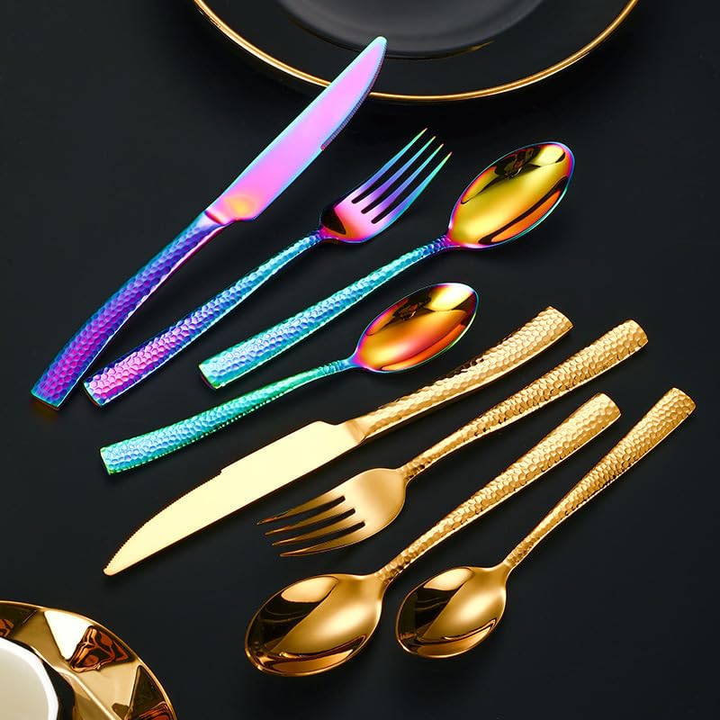 Ce Service de Couverts, composé de 4, 16, 24, 32, 40 ou 48 pièces en Acier Inoxydable 304, Comprend des Couteaux à Steak, des fourchettes, des cuillères et des cuillères à Dessert avec Manch