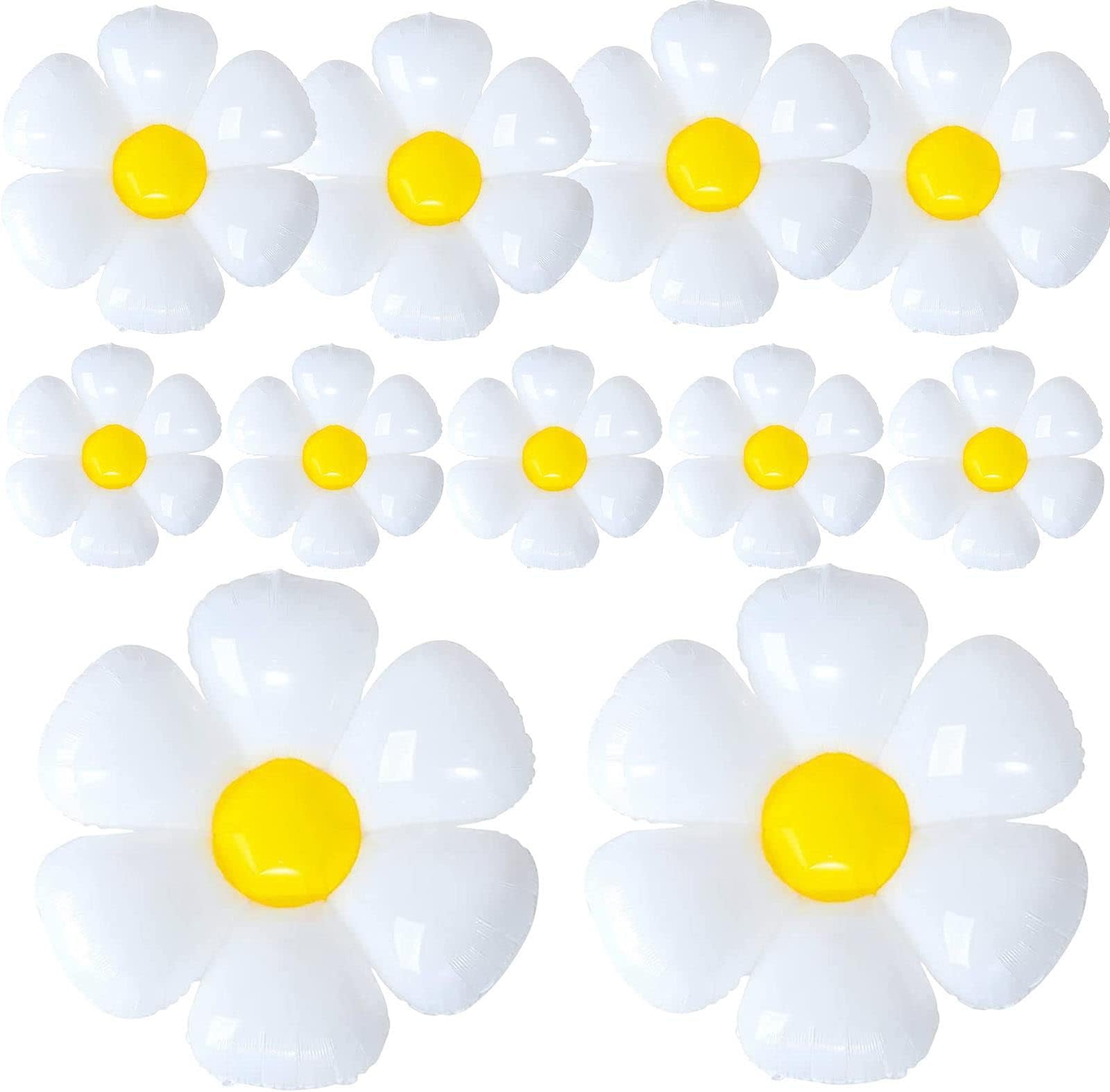 YUJUN 11PCS Daisy Balloons,Huge White Flower Daisy Foil Mylar Balloons for Baby Shower Wedding Groovy Boho Daisy Birthday Party Decorations (43in''28in''16in'')