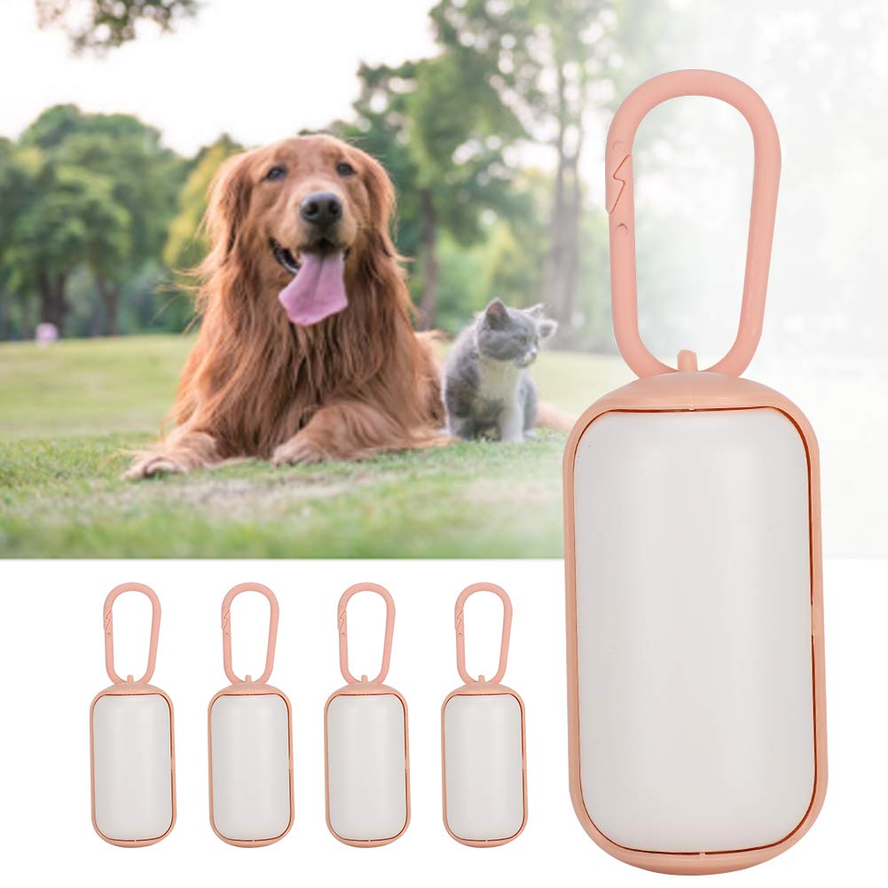 Lot de 5 distributeurs de sacs à déjections canines en plastique portables avec rouleaux de recharge pour promener le chien, rose et blanc, 8 x 4 x 4 cm