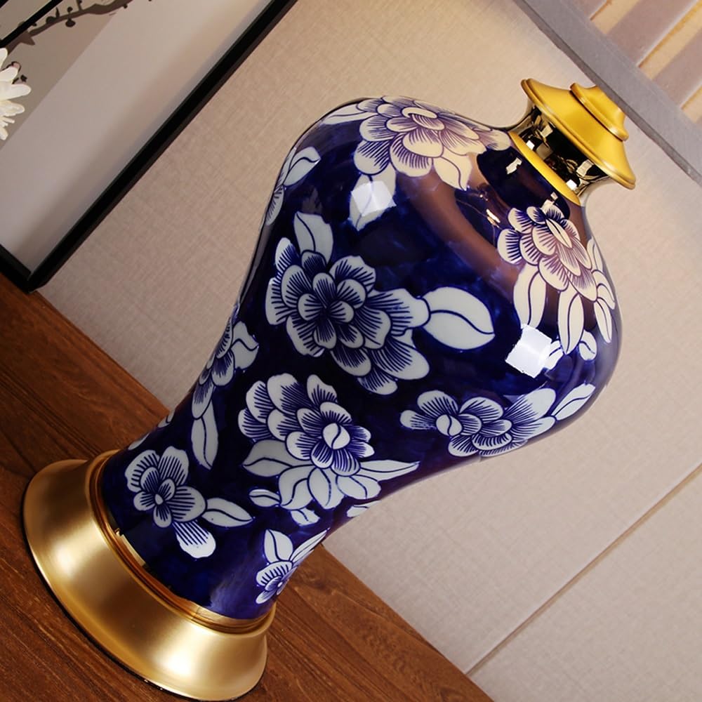 Tradycyjna ceramiczna lampa stołowa, lniany klosz Lampa nocna ze zdalnym sterowaniem H65 Miedziana lampka nocna do biura w sypialni(Remote Control Switch)