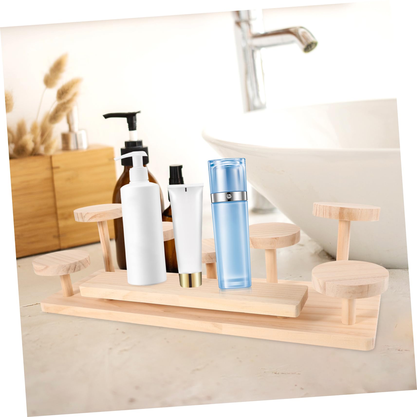 Espositore da Tavolo per Cosmetici e Profumi in Legno Beige | Organizzatore da Scrivania, per Piante e Skincare, Design Sobrio Minimale