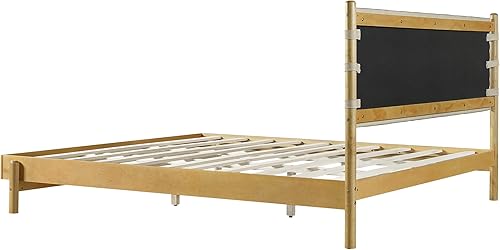 Miniatura 27 de Bastidores de cama de plataforma de madera de goma de alta calidad, marco de cama tamaño Queen con cabecero incluido, camas modernas de mediados de
