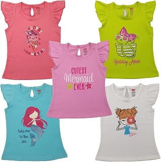 LuvLap Baby Girls Regular Fit 100% Cotton Half Sleeves Girls Top Pack of 5 Price In India