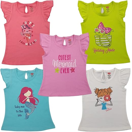 LuvLap Baby Girls Cotton Half Sleeve Top Pack of 5