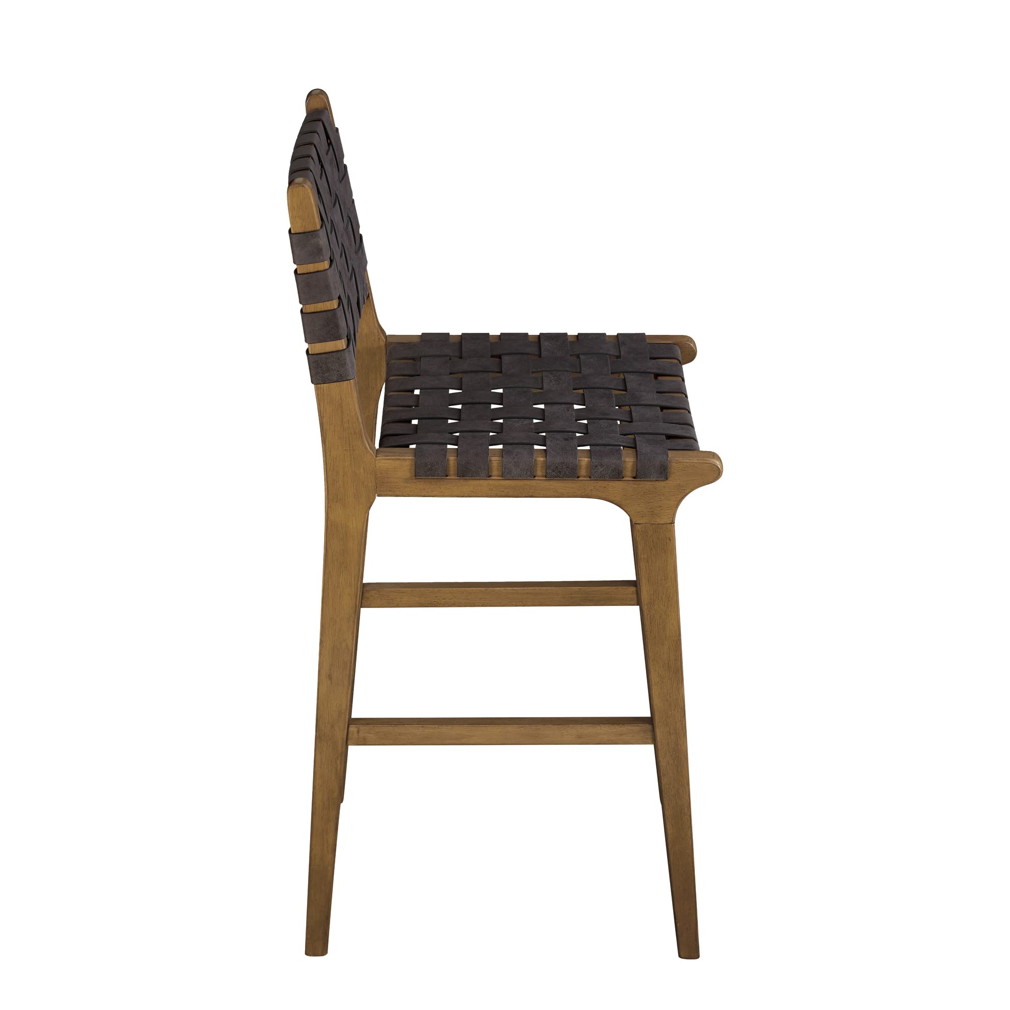 Ball & Cast Taburete de Bar de Madera con Tiras Tejidas de Piel sintética, Altura de Asiento de 30 Pulgadas, Color Gris Oscuro