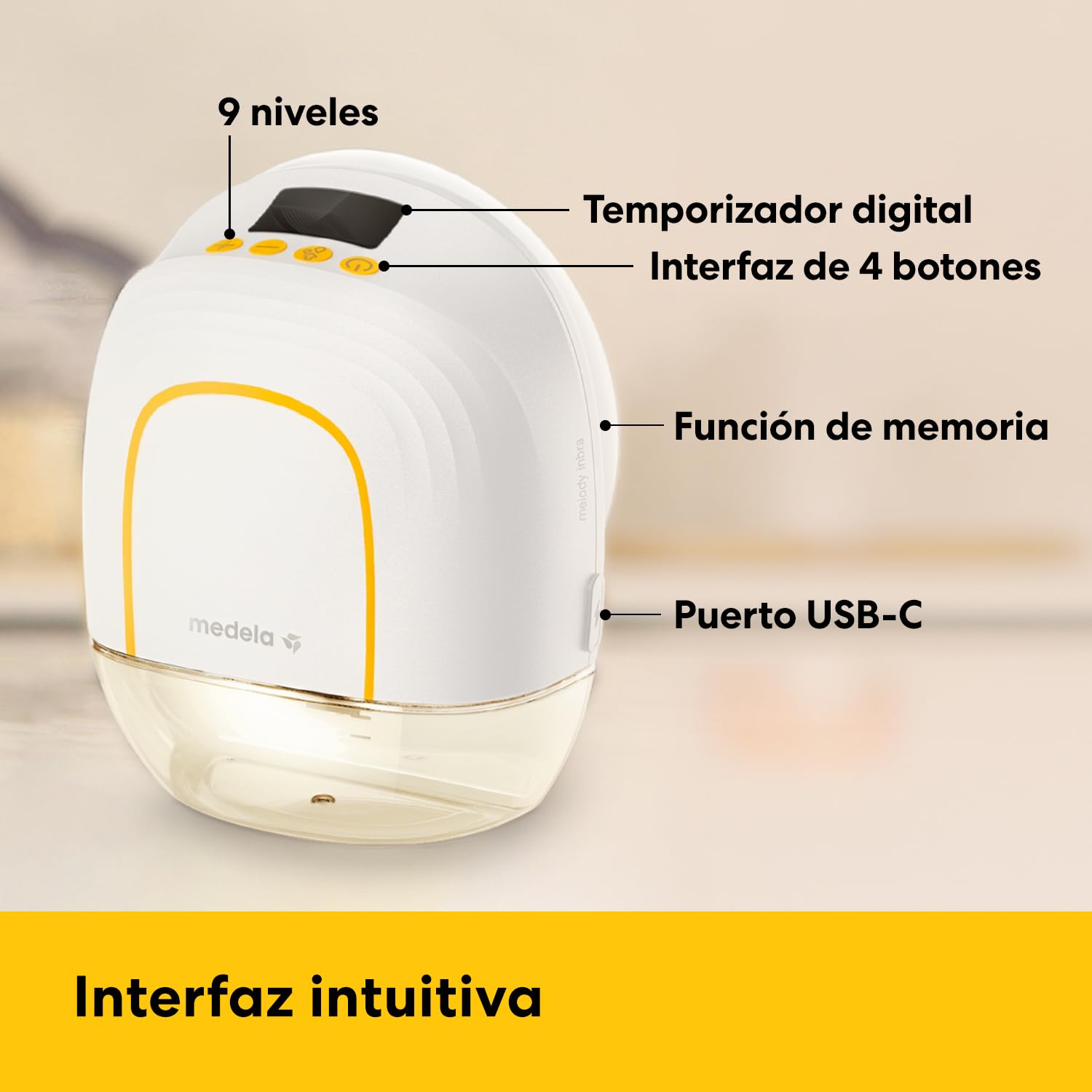 Medela Melody Inbra Extractor manos libres sin cables – ajuste ultra suave, todo en uno, Rendimiento potente, 2 modos y 9 niveles, embudos de silicona, puerto USB-C
