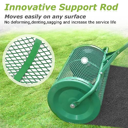 Image of Seeutek Compost Spreader, 24 inch Upgraded Peat Moss Spreader with 3 Heights, Top Soil Spreader W /Upgraded Side Latches Support Rod Powder Coated Metal Mesh Spreader for Lawn