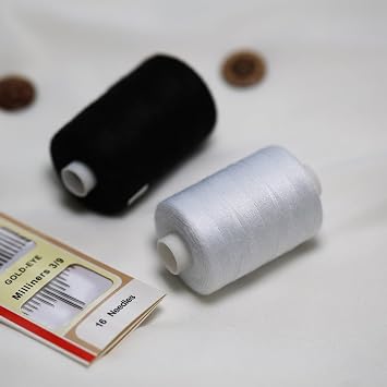 1000 Yards Polyester Thread, All Purpose Sewing Thread, Basic Sewing Kit with 16 PCS Hand Sewing Needles (1 Black and 1 White)