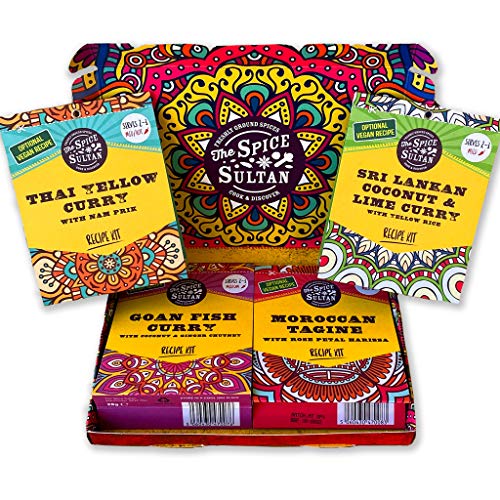 The Spice Sultan World Spice Kits Gift Set, Selection of Four Hand-Crafted Recipe Kits, Vegan Friendly, Gluten Free, Sugar Free, Cook & Discover Delicious Meals at Home