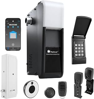 Skylink Smart Side Mount Garage Door Opener & Wireless Keypad Bundle | Wall mount garage door opener fits up to 12ft doors. Includes 2 remotes, wall console, WiFi, door lock, LED light & keypad
