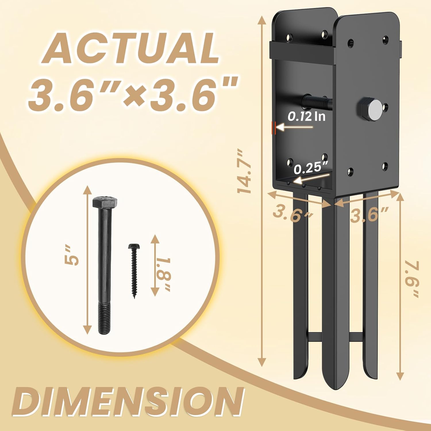 2 Pack 4"x4" Heavy Duty U-Shape Wet Concrete Fence Post Holder,Thickness 0.12“ (Actual 3.6"x3.6") Fence Post Base,Post Bracket Anchor for Fence, Deck Railing, Pergola