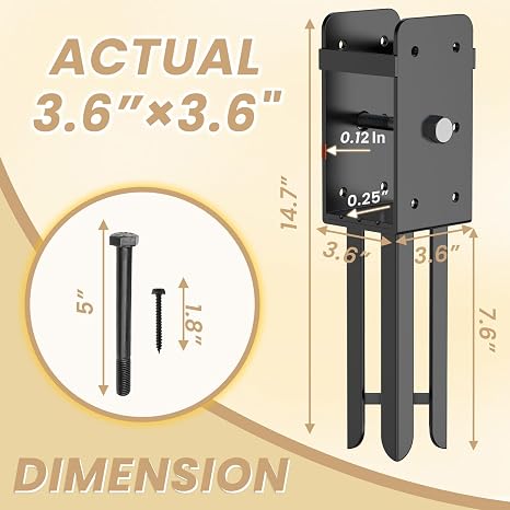 4x4 Heavy Duty U-Shaped Wet Concrete Fence Post Holder Actual 3.6x3.6 Post Bracket Anchor for Fence Post Base, Fence, Deck Railing, Pergola, Pack of 2 | 厚さ0.12インチのフェンスポストベース|フェンス用ポストブラケットアンカー|デッキ手すり|パーゴラ