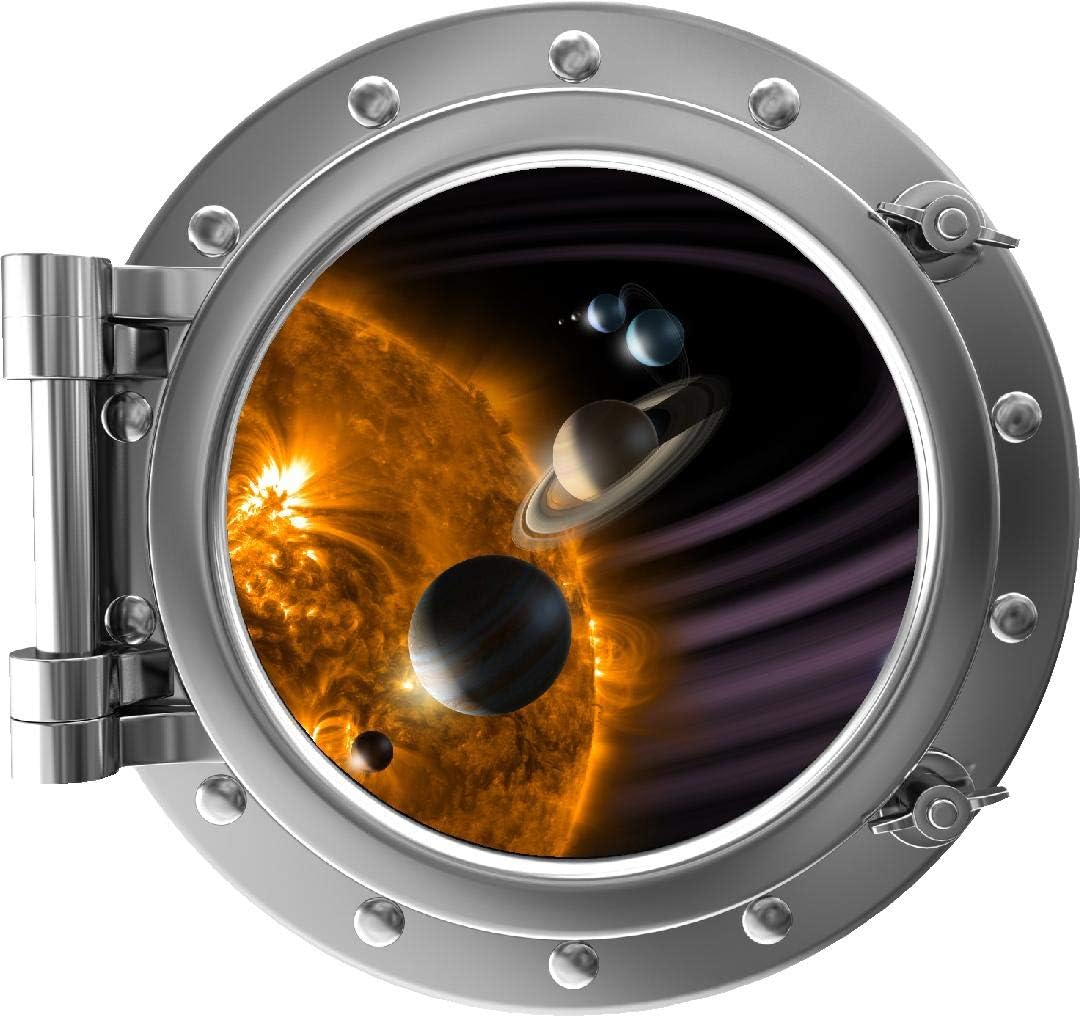 24" PortScape WALL DECAL Space Window Solar System #1 Silver Porthole 3D Portal Wall Sticker Planets Boys Fabric Vinyl Peel & Stick Room Decor