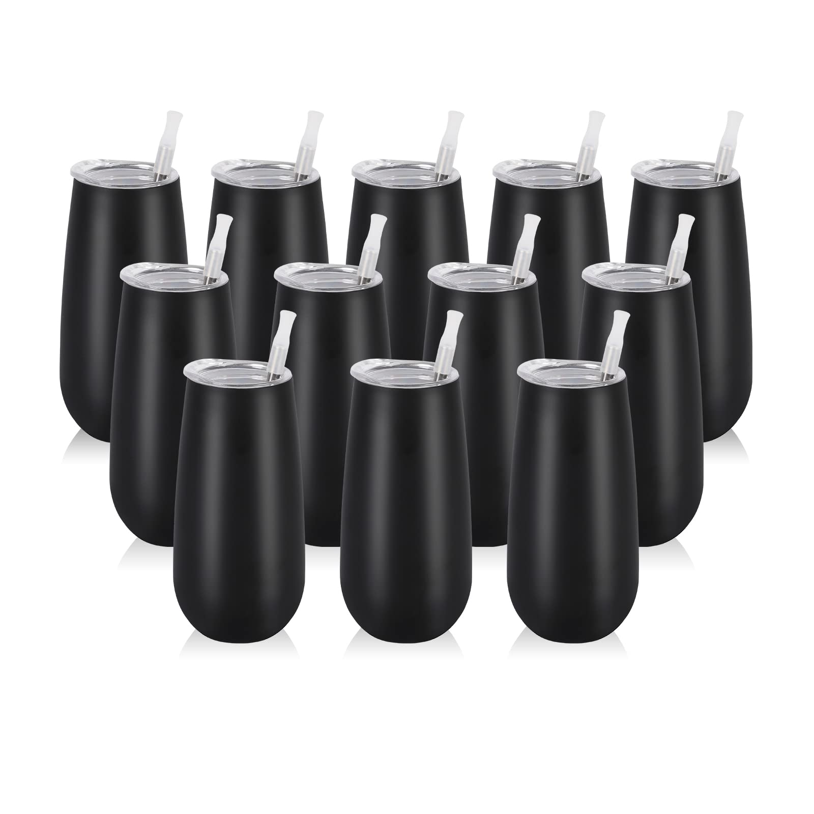 12 sztuk kubków do szampana bez nóżki 170 ml izolowane kubki do szampana, podwójne izolowane kieliszki do szampana, niezniszczalne kieliszki do szampana dla przyjaciół, na urodziny, Boże Narodzenie, ślub (czarne)